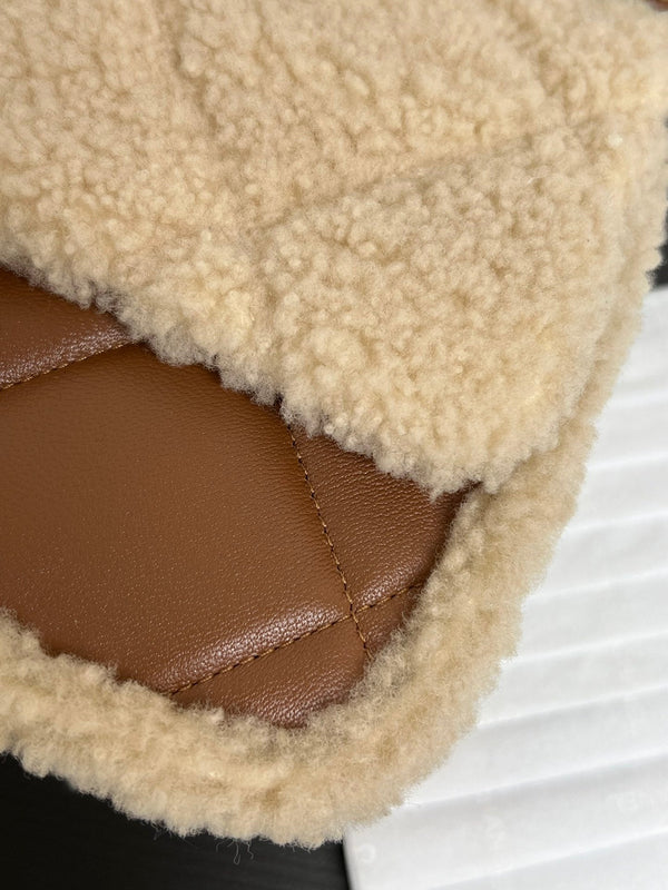 Flap Bag Mini 18cm Beige Brown Sherling Lambskin Gold Hardware