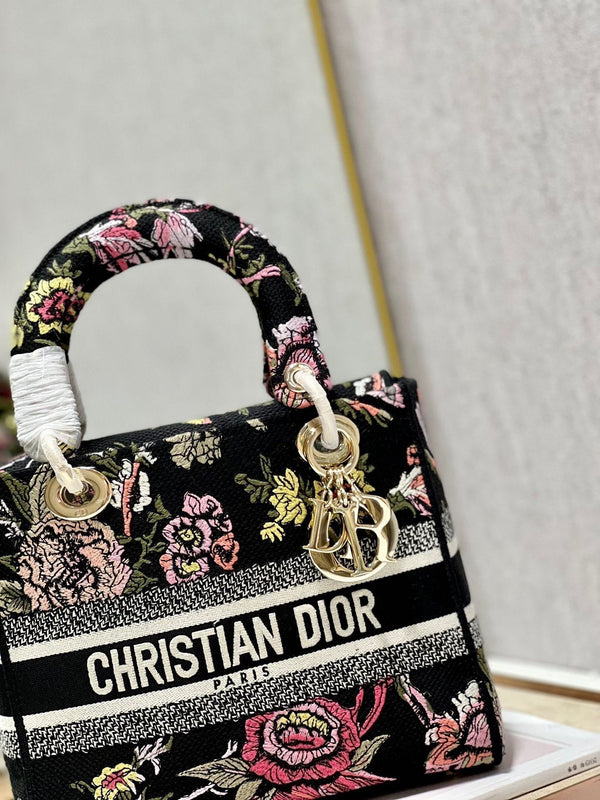 CD Glenflower Black 24 Lady Dior Bag Canvas 336727
