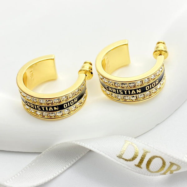 CD 26S Crystal Logo Hoop Earrings In Gold Metal 631771