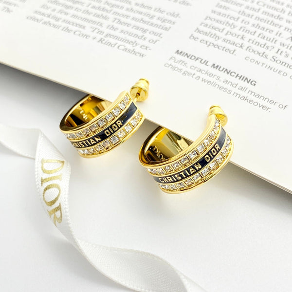 CD 26S Crystal Logo Hoop Earrings In Gold Metal 631771