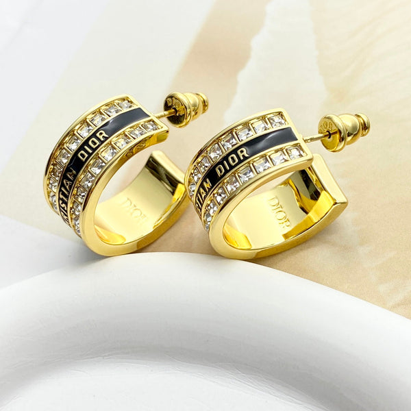CD 26S Crystal Logo Hoop Earrings In Gold Metal 631771