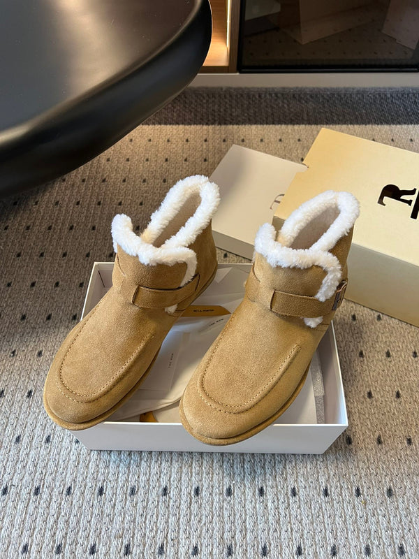 The Row 2025 Ankle Boot Tan White Suede Wool 561622