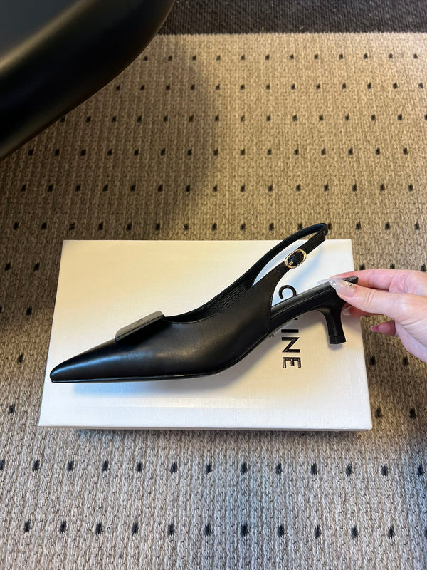 Celine Signature Slingback 5cm Black Lambskin 619637