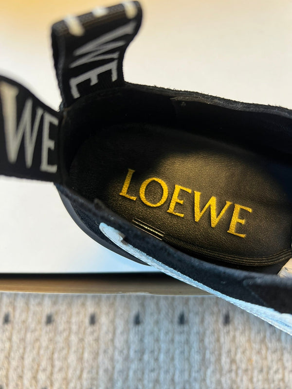 LOEW 26s Flow Sneaker Black White Suede Sheepskin 682760