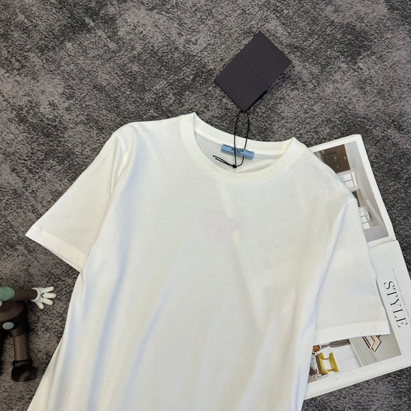 Prada Embroidered-Triangle Jersey T-shirt Cotton 350636