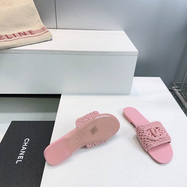 CC Flat Sandals Pink Knitted Sheepskin 628642
