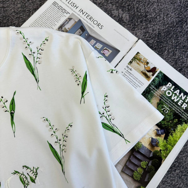 CD SS26 Lily Of The Valley T-Shirt White Cotton 350673