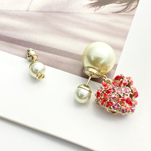 CD 26S Floral Heart Pearl Tribales Earrings In Gold Metal 631941