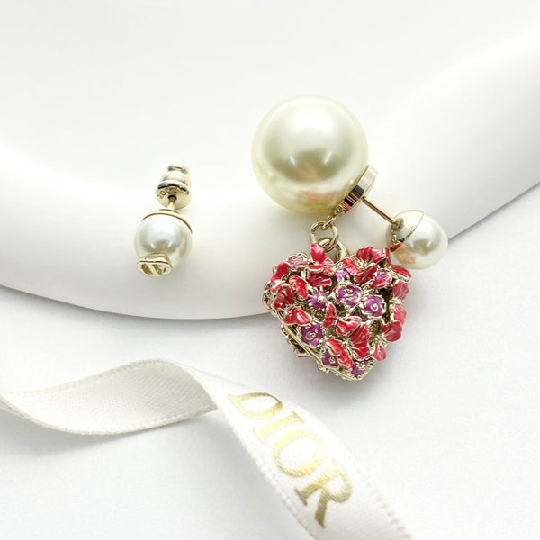 CD 26S Floral Heart Pearl Tribales Earrings In Gold Metal 631941