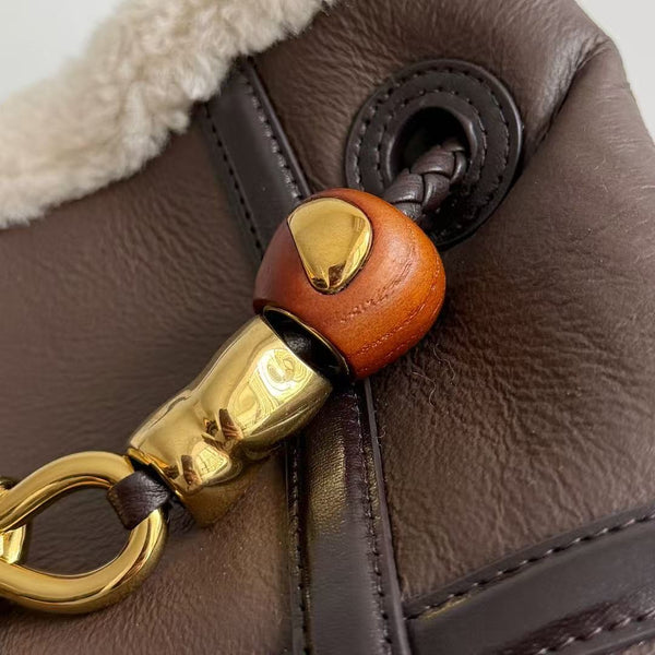 BV Andiamo Small Brown White Fur Leather