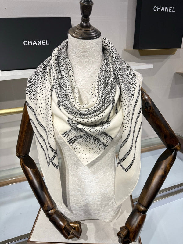 CC 2026 Polka Dot Scarf 140cm Black White Cashmere And Silk 217763