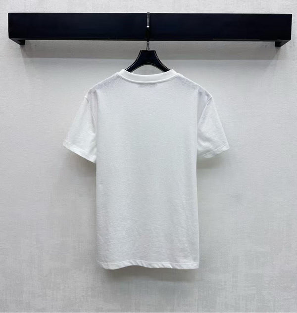 CD Fitted T-Shirt White Cotton Jersey with Green Dior Clover Motif