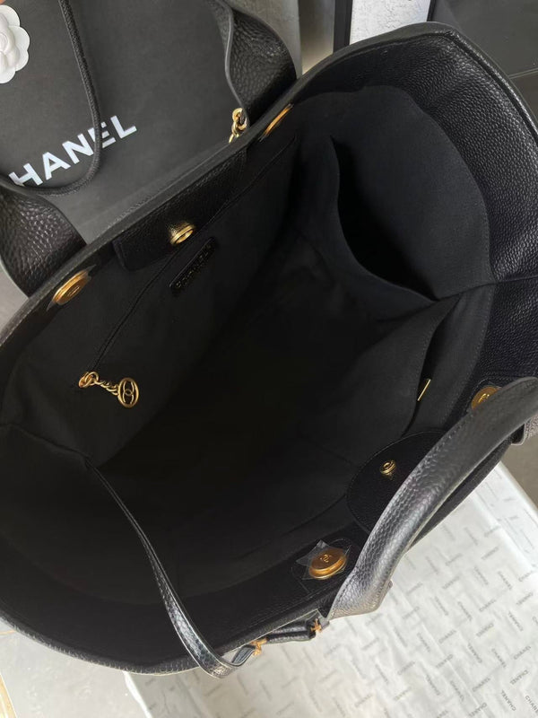 CC 2025 Deauville Tote Bag Black Leather GHW