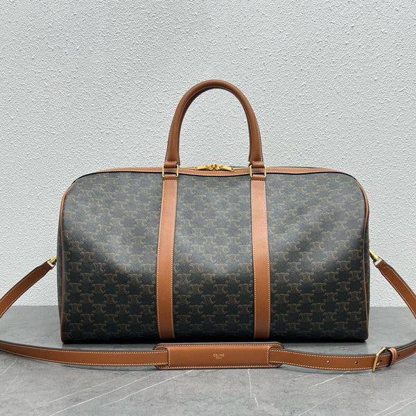 Large Travel Bag 50cm Triomphe Canvas Tan Calfskin