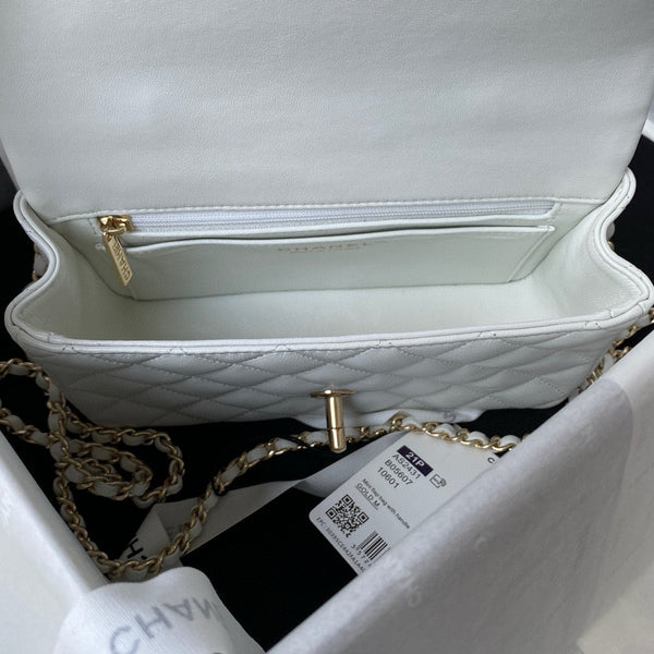 cc flap bag 20 white lambskin gold hardware