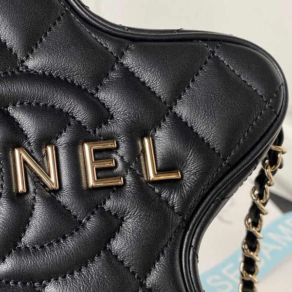 24C Star Bag 22.5cm Black Calfskin Gold Hardware