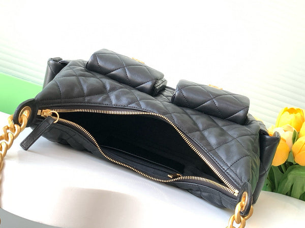 MAXI HOBO BAG 27 IN BLACK LAMBSKIN GOLD HARDWARE