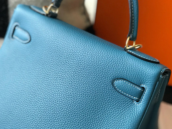 HM Mini Kelly 28cm Blue Jean Togo Leather Gold Hardware