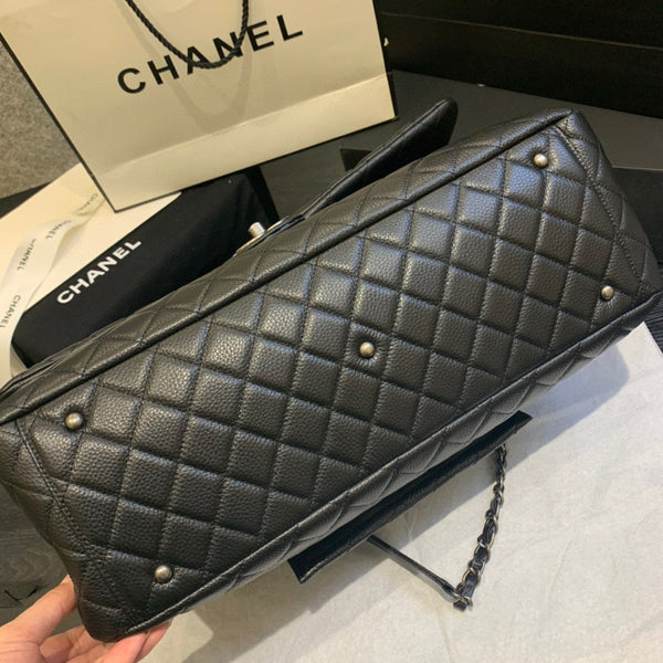CC TRAVEL TOTE 46CM BLACK COWHIDE SILVER HARDWARE