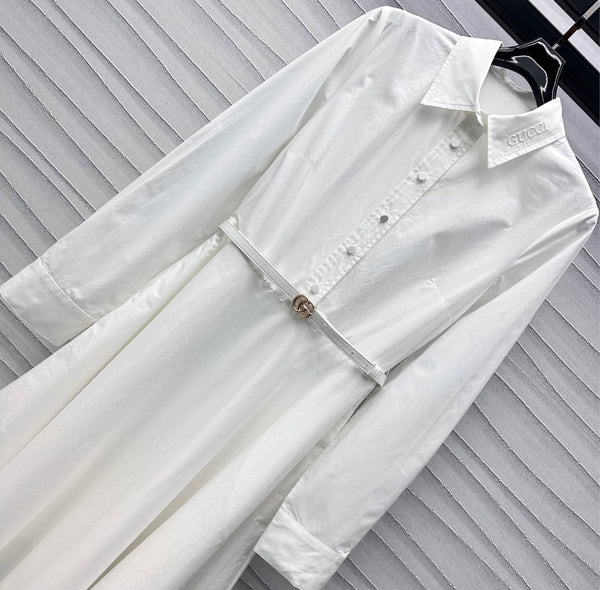 Gucci Midi Dress in White Cotton Poplin