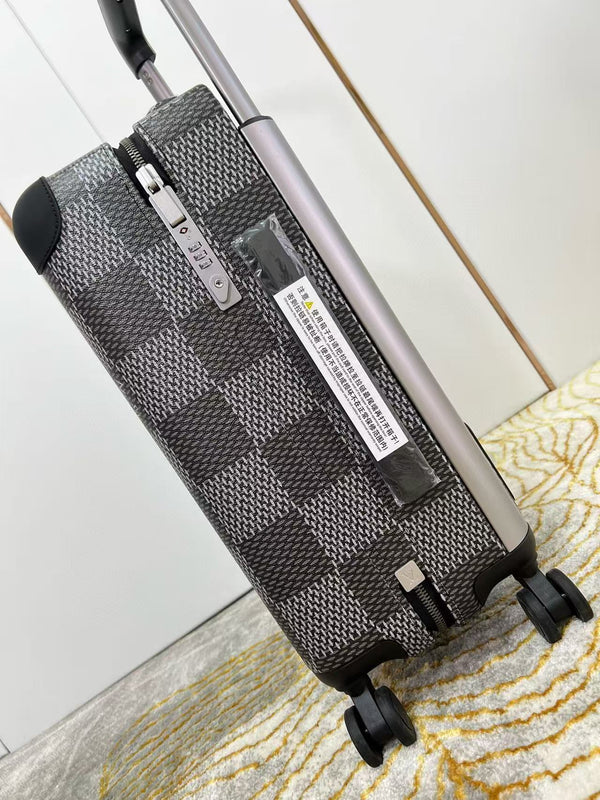 Louis Vuitton Horizon 55 Plaid Suitcase Gray Black Leather