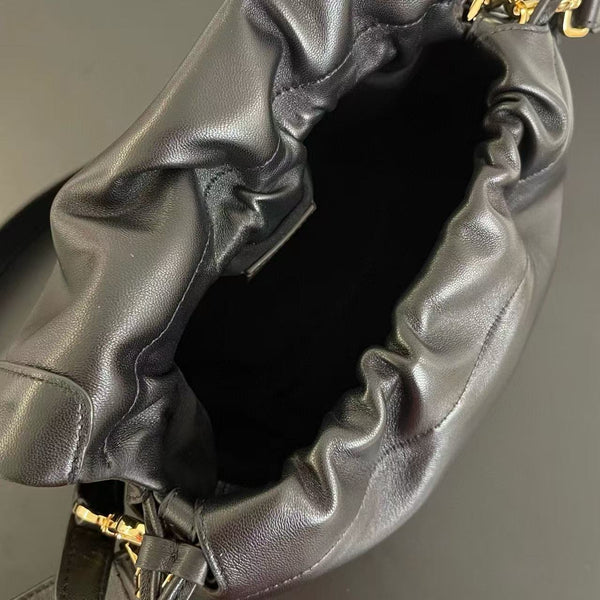 FF Mamma Baguette Drawstring Shoulder Bag Black Nappa Leather