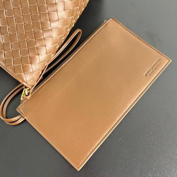 BV Reversible Tote Bag 43cm Intreccio Nocciola Amber Calfskin Suede