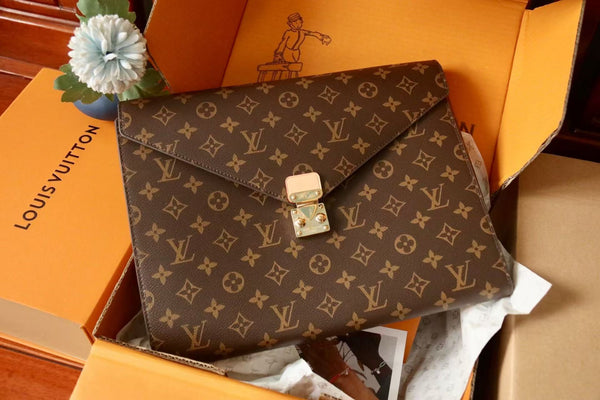 BLLV Mark Folder Monogram Dark Brown Coated Canvas Calfskin