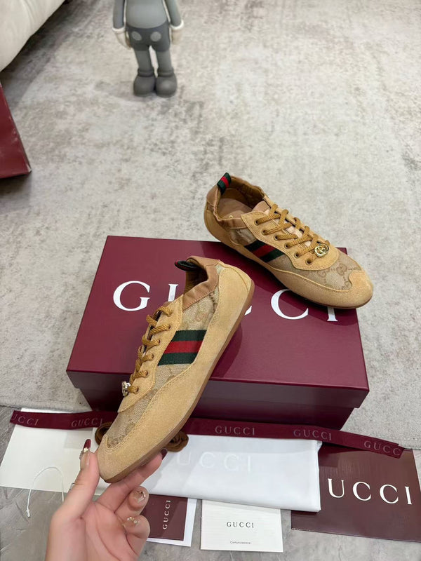 GG Shift Sneakers Elastic Back Light Beige Canvas Suede
