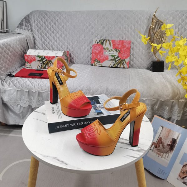 DG Platform Sandals 135mm High Heel Orange Red Cowhide