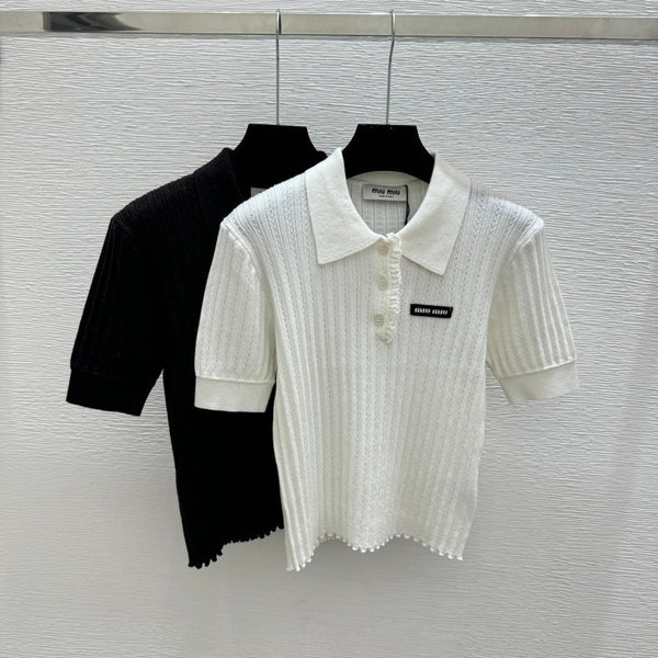 Miu 2026 Collared Knit Short-Sleeve Shirt Wool 516815