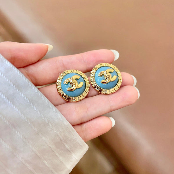 CC Round Stud Earrings Enamel 65965