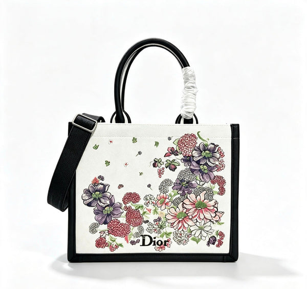 CD Book Tote With Strap Dior Hortensia Garden Embroidery Canvas 163495