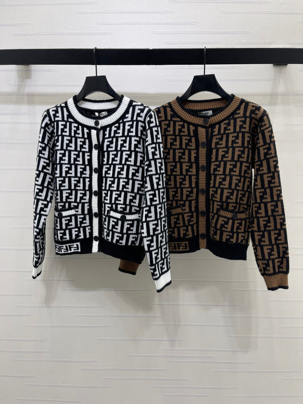 FF 26s Jacquard Crew Neck Knit Cardigan 423890
