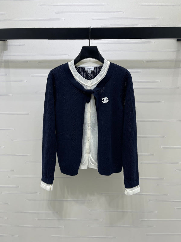CC 26s Faux Two-Piece Knitted Crew Neck Cardigan Wool 423882