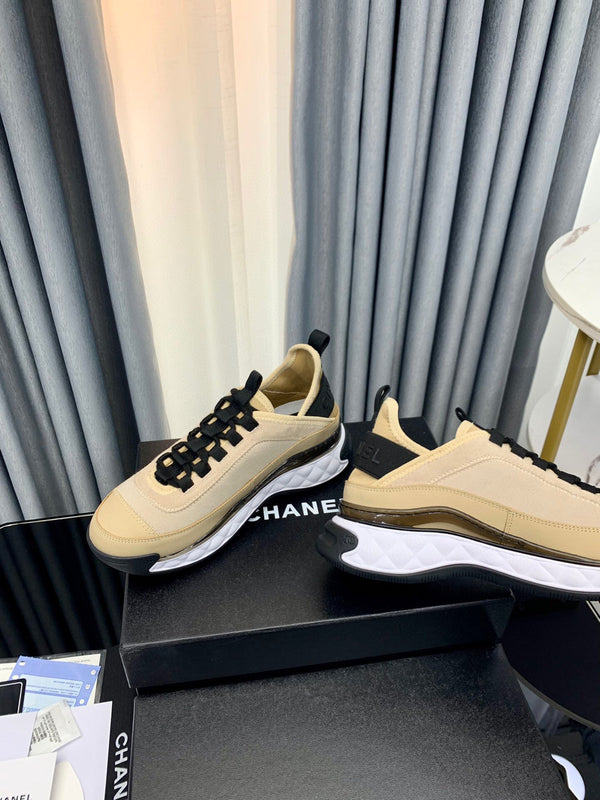 Chanel Interlocking CC Logo Sneaker Beige Black in Fabric patchwork
