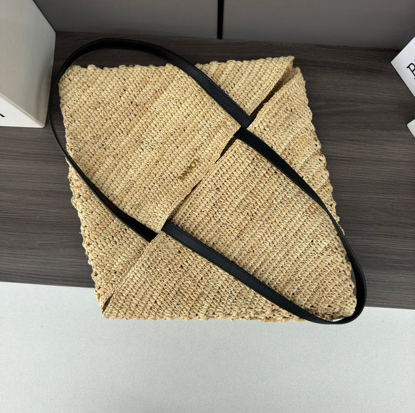 LOE 31 Medium Puzzle Fold Tote Beige in Raffia