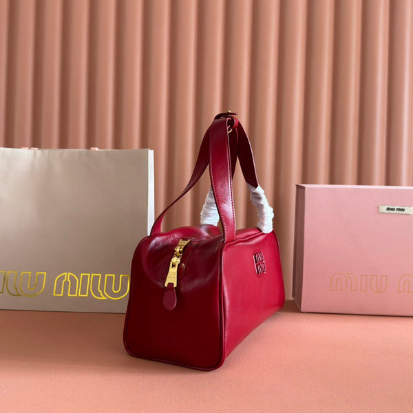 Miu Medium Top-Handle Bag 28cm Red Cowhide