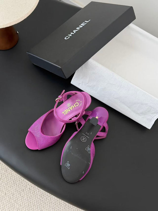 CC 26FW Slingback 7.5cm Hot Pink Crystal Leather