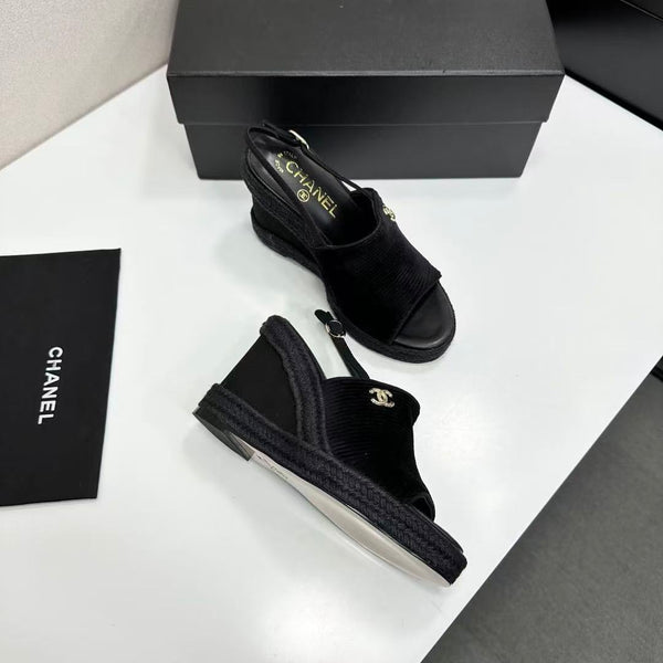 CC 2026 Wedge Sole Sandals 11cm Black Cotton