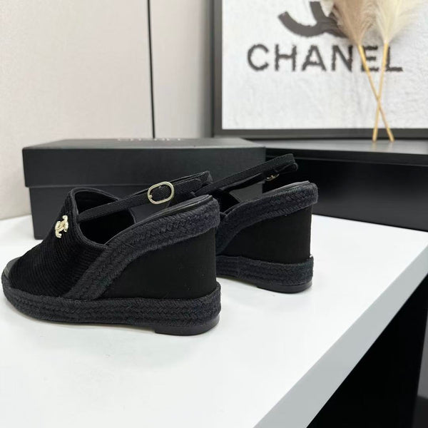CC 2026 Wedge Sole Sandals 11cm Black Cotton