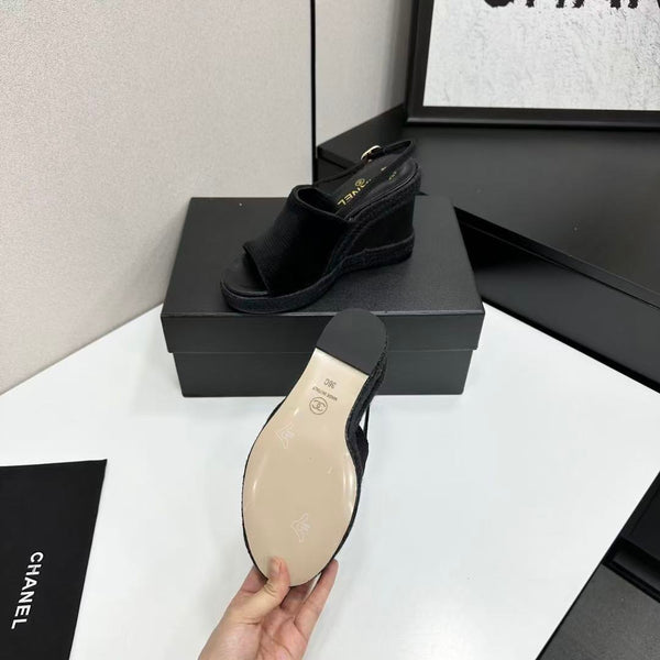 CC 2026 Wedge Sole Sandals 11cm Black Cotton