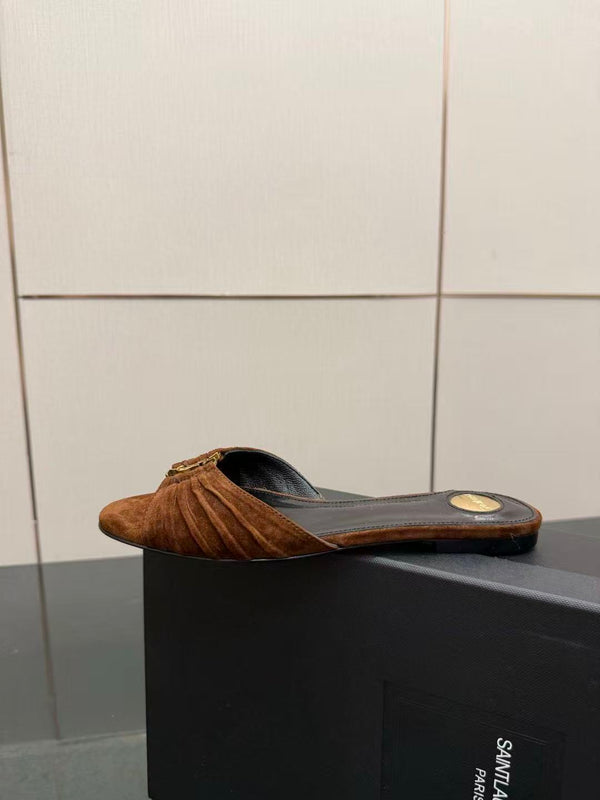 YSL Babylone Slides Coffee Brown Suede