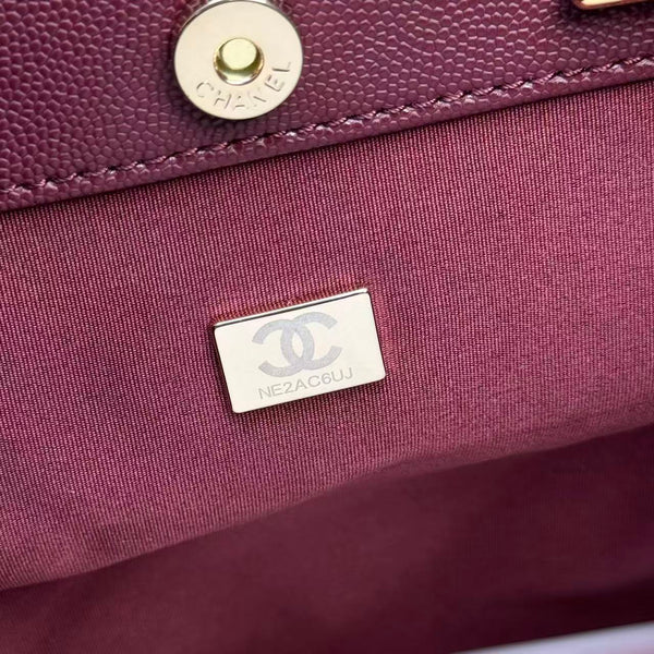CC 2026 Chanel Small Shopping Bag 24.5cm Burgundy Calfskin