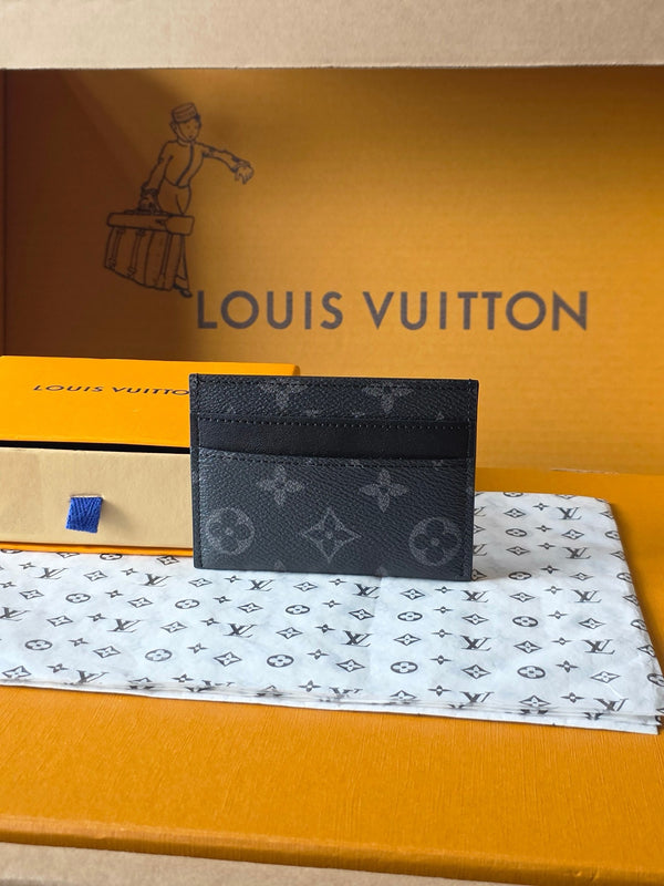 BLLV Double Card Holder Wallet 11cm Black Monogram Eclipse Coated Canvas