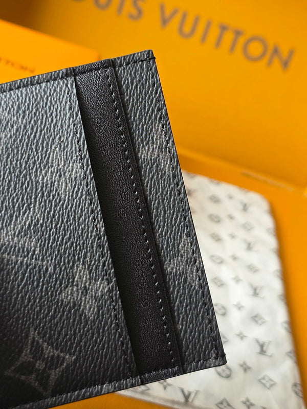 BLLV Double Card Holder Wallet 11cm Black Monogram Eclipse Coated Canvas