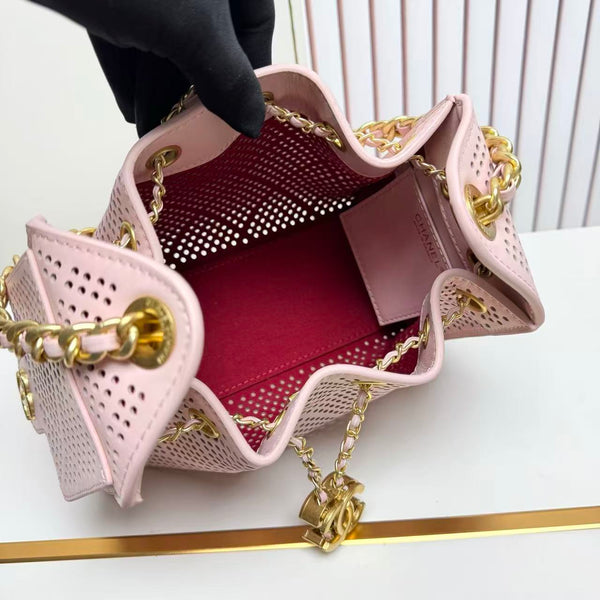 CC Hobo Bag 22cm Pink Perforated Soft Cowhide