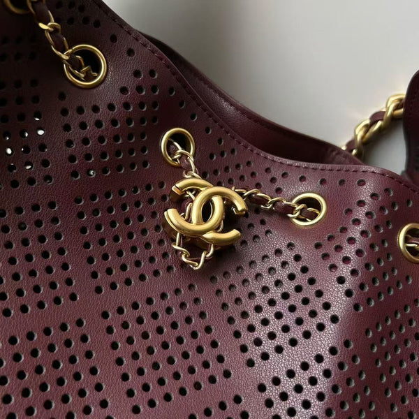 CC Hobo Bag 22cm Burgundy Perforated Soft Cowhide
