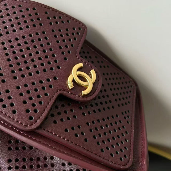 CC Hobo Bag 22cm Burgundy Perforated Soft Cowhide