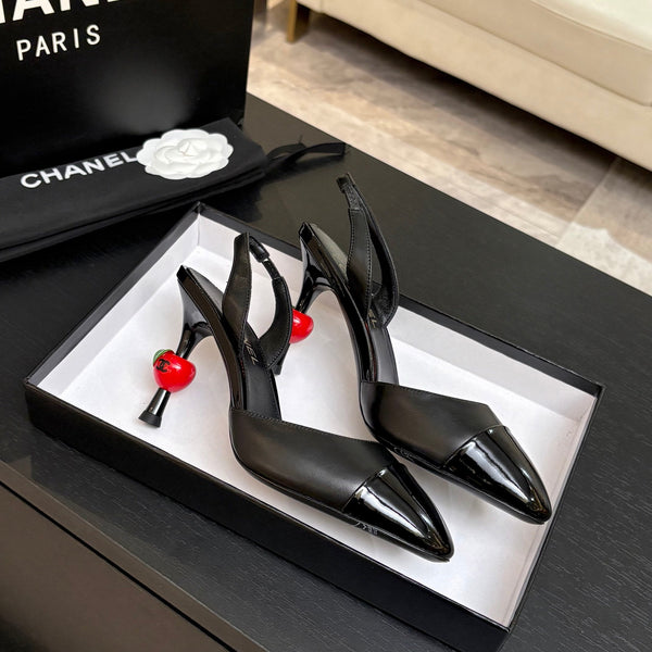 CC Métiers d'Art Apple Slingback Pumps 8.5cm Black Cowhide Leather